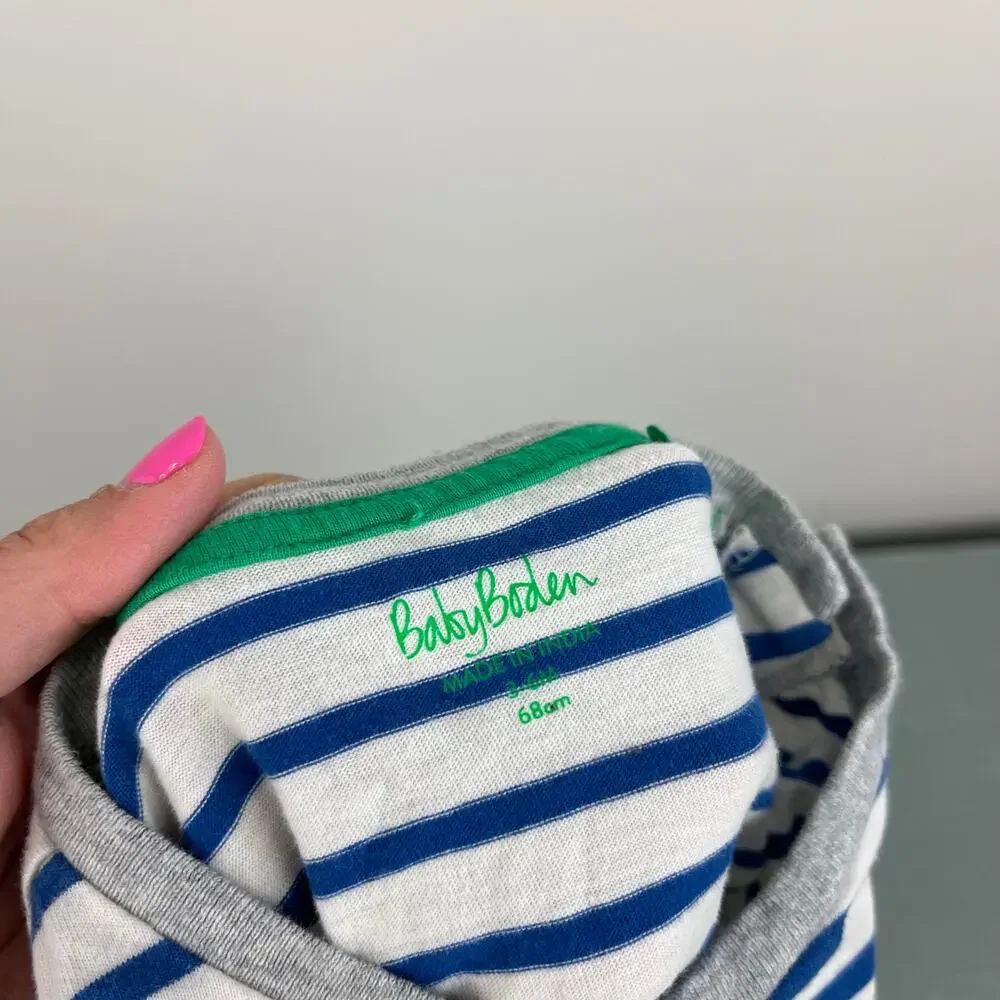 Mini Boden Striped Tractor Life the Flap T-Shirt 3-6 Months